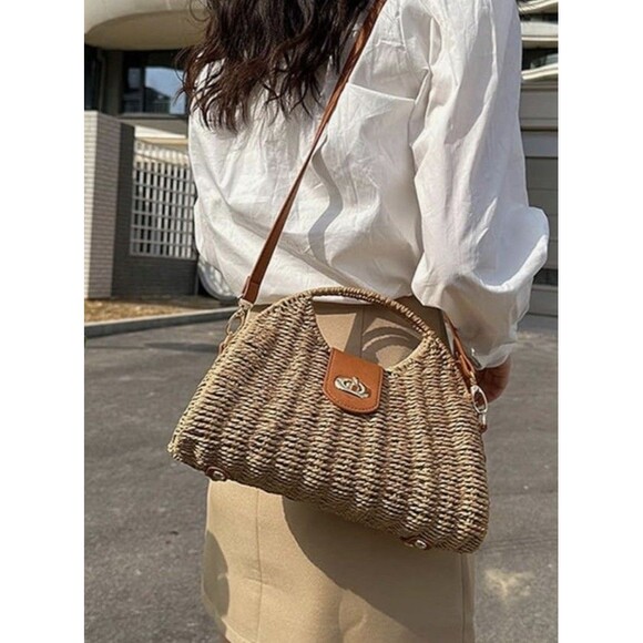 Straw Crossbody Bag Handwoven Rattan Tote Bags Straw Top Handle Shoulder NEW!! - Picture 2 of 12